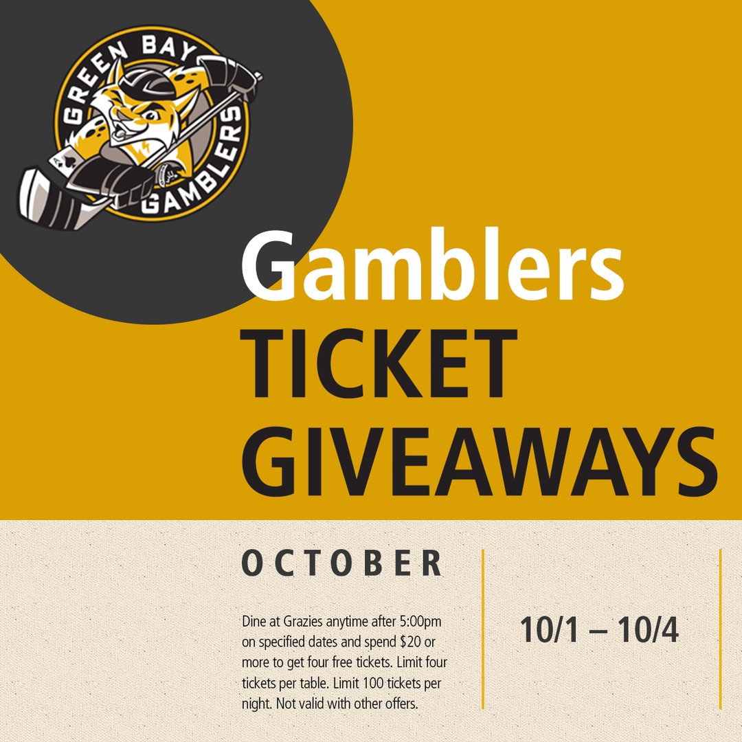 Go2Grazies's tweet photo. TOP SECRET: We have ⭐free⭐ @GamblersHockey tickets for you. #FreeStuff #Go2Grazies #Hockey #GreenBay https://t.co/02Hjhaxlg4