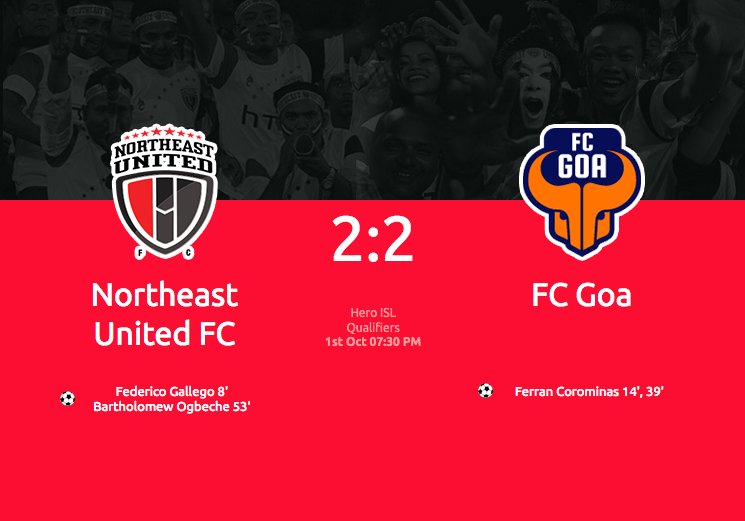 NEUFCFans's tweet photo. 2-2, The final score for the 1st match of season 5 of @IndSuperLeague for @NEUtdFC .  #VivaNEUFC https://t.co/SrpMH726h8