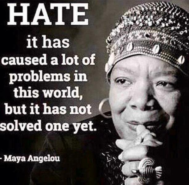 “Hate. It has caused a lot of problems in this world, but it has not solved one yet.” – Maya Angelou #100DNV