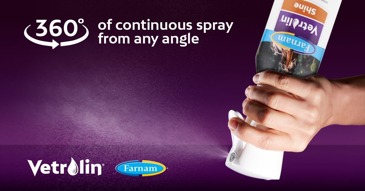 stoltzfusfeed's tweet photo. A dazzling coat and a glossy, flowing mane and tail will always turn heads, whether you’re in the show ring or heading down the trail. Farnam's EquiVeil 360° continuous spray technology allows for application more convenient than ever! Learn more at: https://t.co/Rrd6eULTLu https://t.co/RjsZ9YG4h0