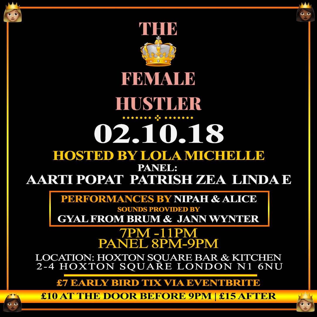 ColoursHoxton's tweet photo. Calling all the @Female__Hustler's! 💅🏽 Come live your best life + leave inspired tomorrow. Hosted by @_LolaMichelle with sets from @AlicaiHarley + more + a panel of female bosses, this is an #event you don't wanna miss! 🙌🏽
Grab your #tickets here: https://t.co/kB6SBiMPAp https://t.co/h6307dhGPY
