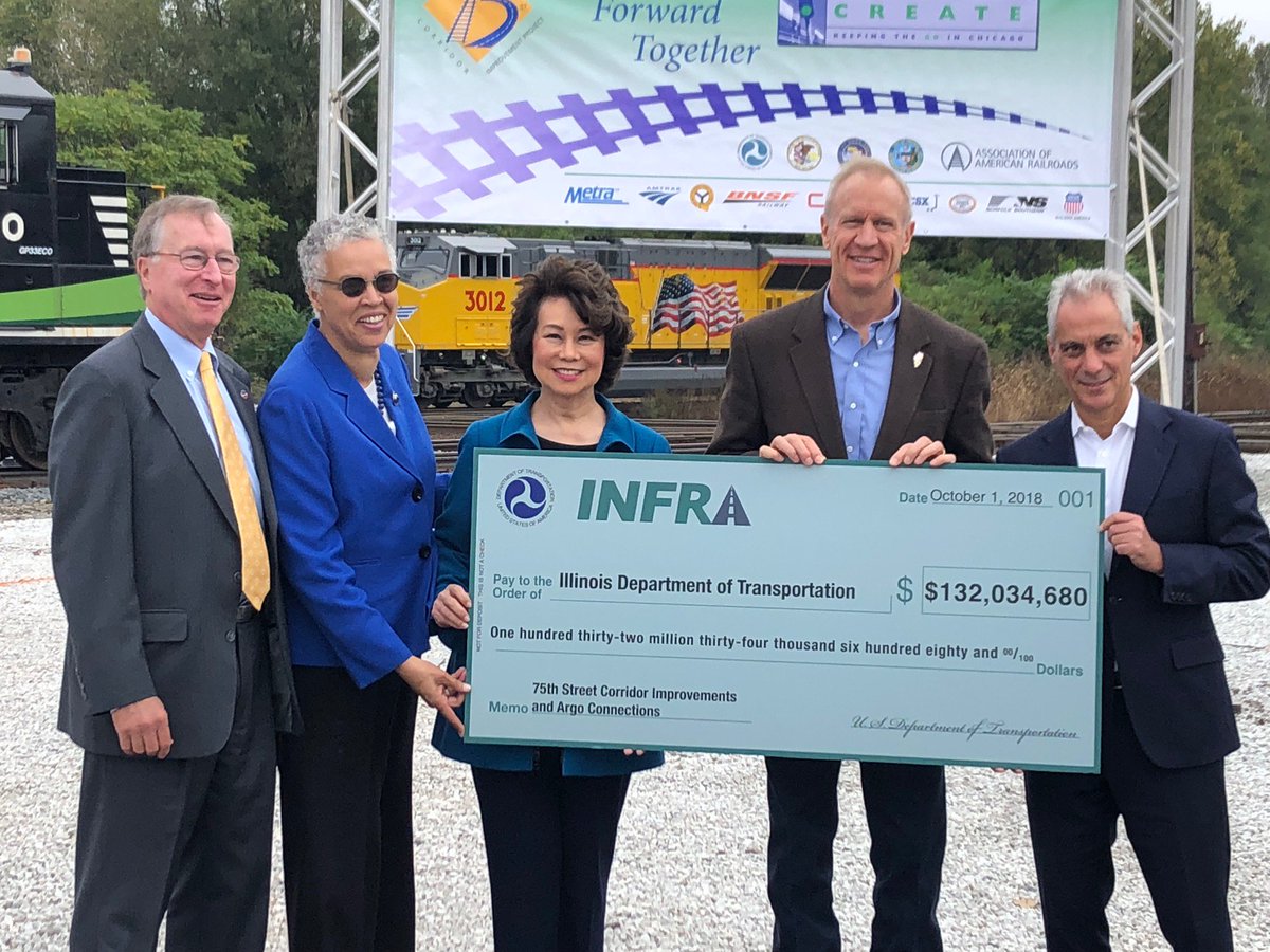 GovRauner's tweet photo. When we improve mobility in #Illinois, it benefits the entire country. The 75th Street Rail Improvement Project will help eliminate the worst choke point for rail traffic in the US, speed the movement of goods, services and commuters, and deliver $3.8B in economic impact. https://t.co/MNudiPMNcO