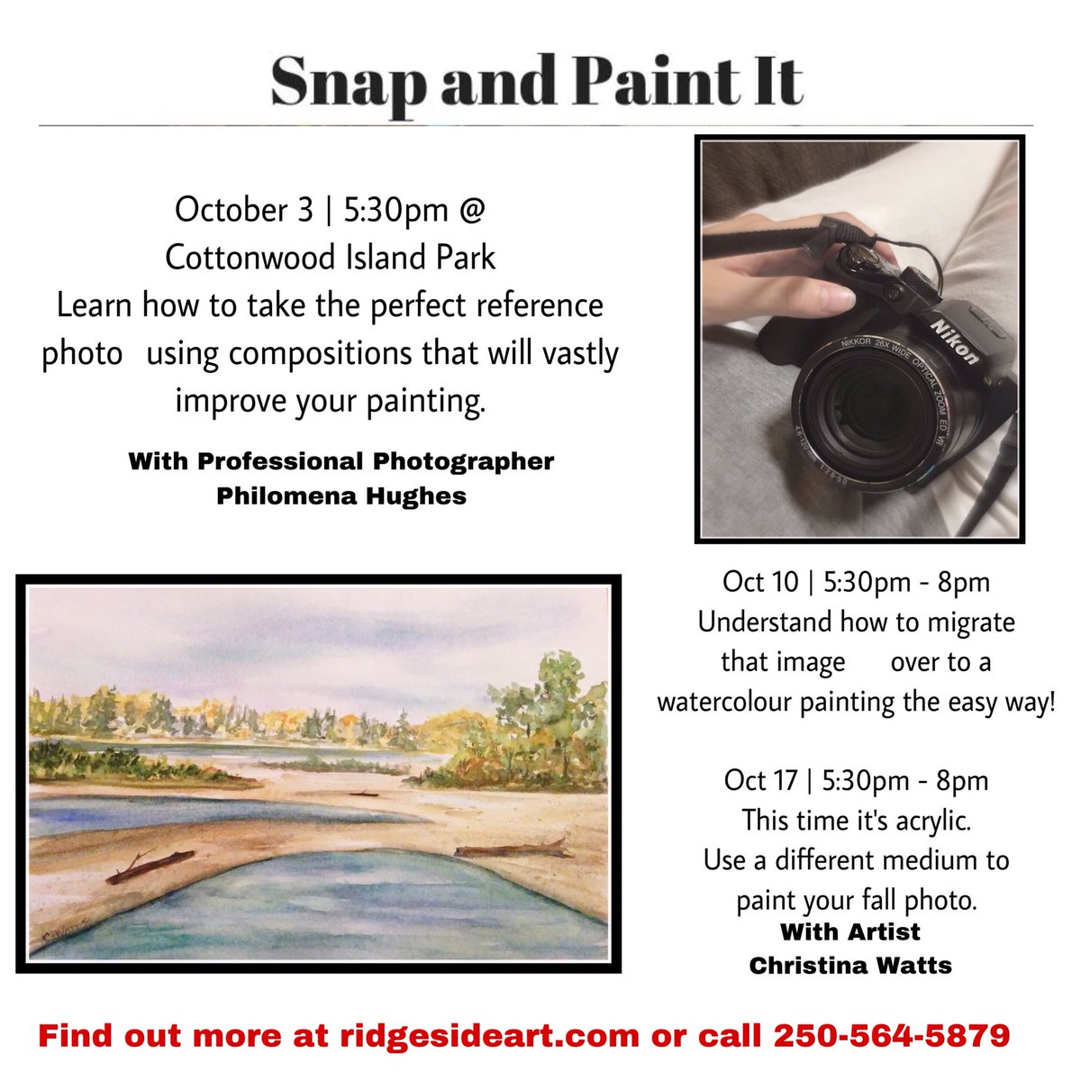 RidgeSideArt's tweet photo. Snap and Paint!  Take one or all of these workshops and capture the beautiful fall landscape. https://t.co/Ew5OWz0538