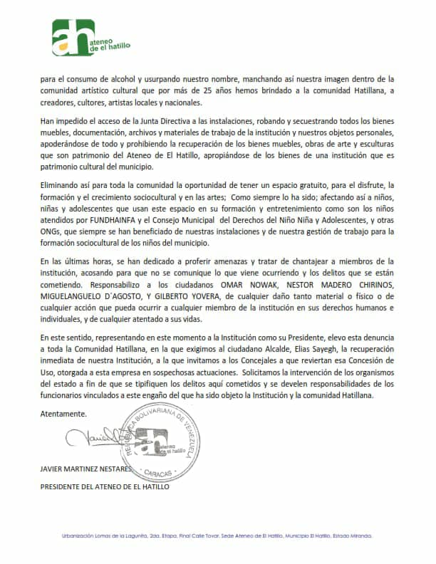 COMUNICATE1's tweet photo. 2/2 
@eliasayegh @ElHatillo @omarnowak @ReinaldoDiazO @AteneoHatillo @ElNacionalWeb @PoliciaHatillo @HatilloTips @HatilloLibre @SUHAT  

ACLAREN ESTO A LA COMUNIDAD https://t.co/rWSpOYpUVR