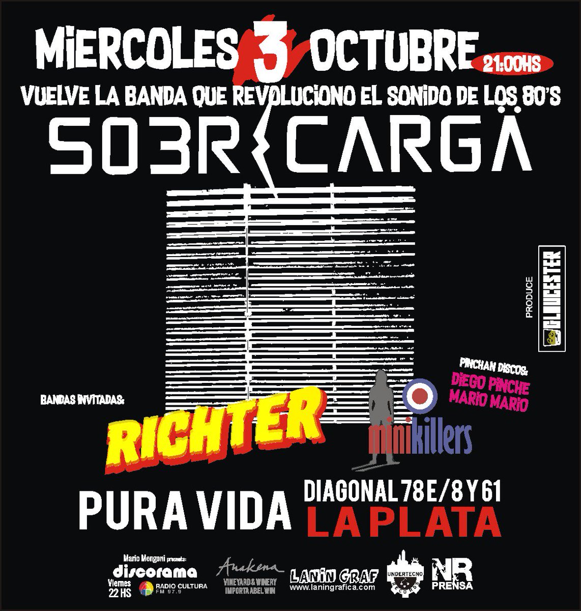 Este Miercoles VUELVE LA SOBRECARGA!! En LA PLATA
Pura Vida - Bandas Invitadas. RICHTER y MINIKILLERS!