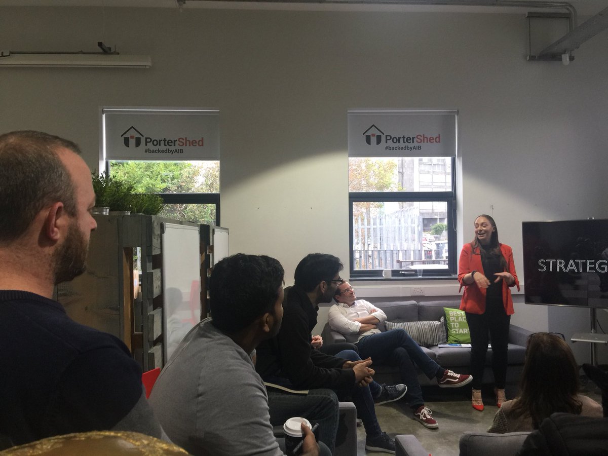 portershed's tweet photo. Love the flexibility of our event space: this evening it’s buzzing! We have creativity with the @GOAL_Global Globe exhibition encompassed by a backdrop of Innovation w/ @NDRC_hq @CerebreonTech scaling and ambition talk and leadership w/@AIBBiz team Meetup #ProductiveDisruption https://t.co/2E96qoVNvO
