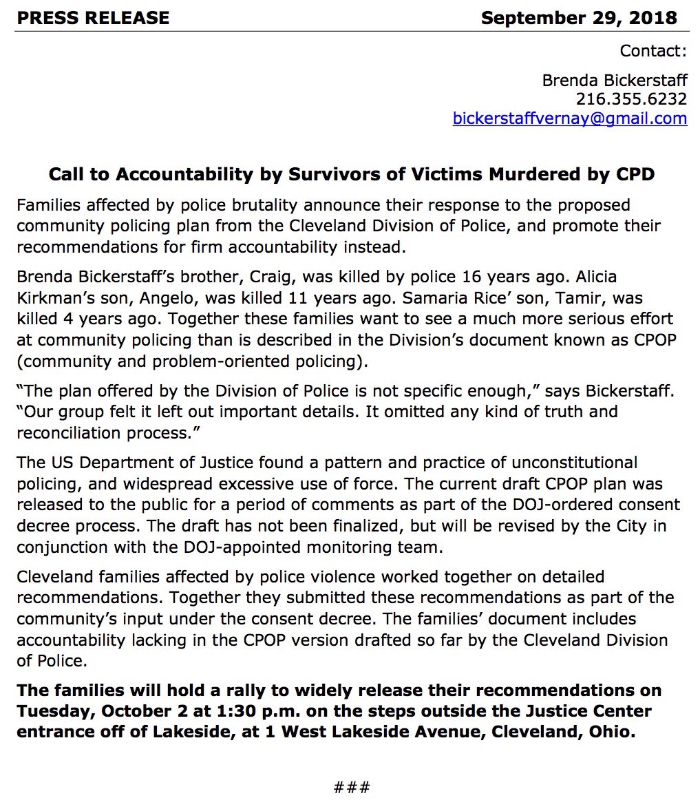 SURJNEO's tweet photo. Press Conference for Families of Victims Murdered by Cleveland Police
Show your support this Tuesday, October 2 @ 1:30PM on the north steps of the Justice Center (Lakeside Ave between Ontario & W3rd St)
Please share!
If you have questions, contact us at connect@surjneo.org. https://t.co/OhoOgr75J1