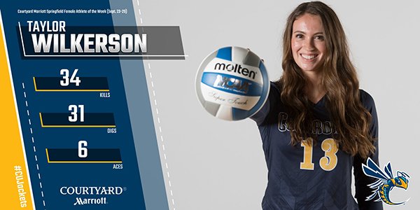 CUJackets's tweet image. CONGRATS to the latest Courtyard Marriott Springfield "Female Athlete of the Week" (Sept. 23-29) - @cedarvillevball @taylor_rw13! Read more here: bit.ly/2RgmTPp / #RepeatWinner #BackTheJackets #CedarvilleUniversity 🏐