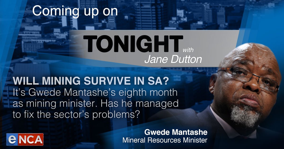 GwedeMantashe1's tweet photo. We talk #MiningInSA on @eNCA with @vuyo_mvoko #TonightWithJaneDutton https://t.co/BPVPruOnU7