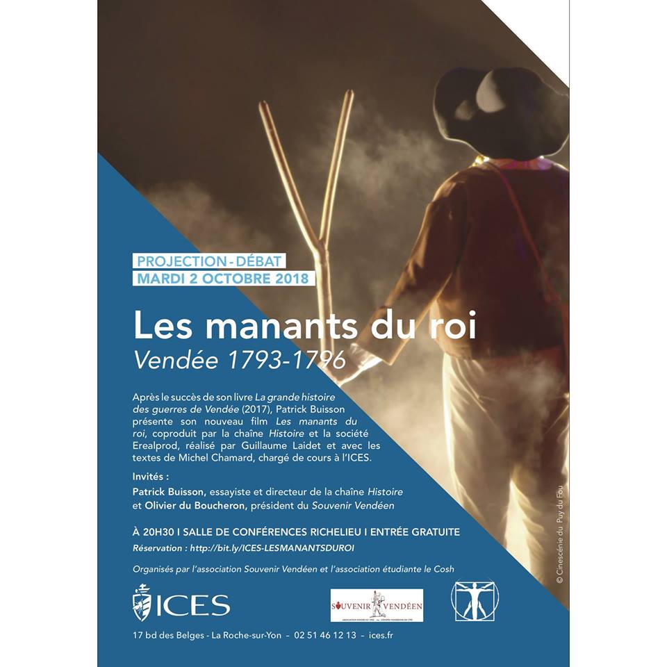 GB_GBernard's tweet photo. Mardi 2 octobre : projection du film de Patrick #Buisson (@ActuBuisson), dialogué par Michel #Chamard, sur les guerres de #Vendée. RDV à l'@ICES_UnivCatho à 20 h 30. Cette soirée est co-organisée par les étudiants d'histoire et de lettres qui animent le #COSH. https://t.co/tQLstDQJSx