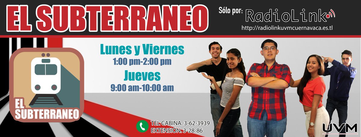 RadiolinkUVM's tweet photo. Conoce los nuevos programas de Radiolink #UVM #Cuernavaca
Lunes y Viernes de 13:00 a 14:00 hrs. Jueves de 9:00 a 10:00 hrs.
A través de https://t.co/9RoZkbqP0h https://t.co/ORaTTsqmY2