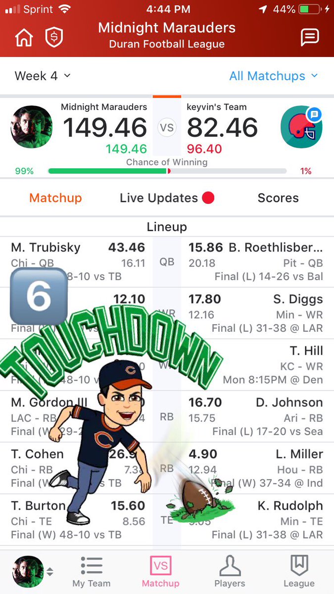 SilverStingray4's tweet photo. @Mtrubisky10 #Week4 #DaBears 🐻🔙🔛🔝🔜 #6TD #Breakthrough https://t.co/tOWH65XFEo