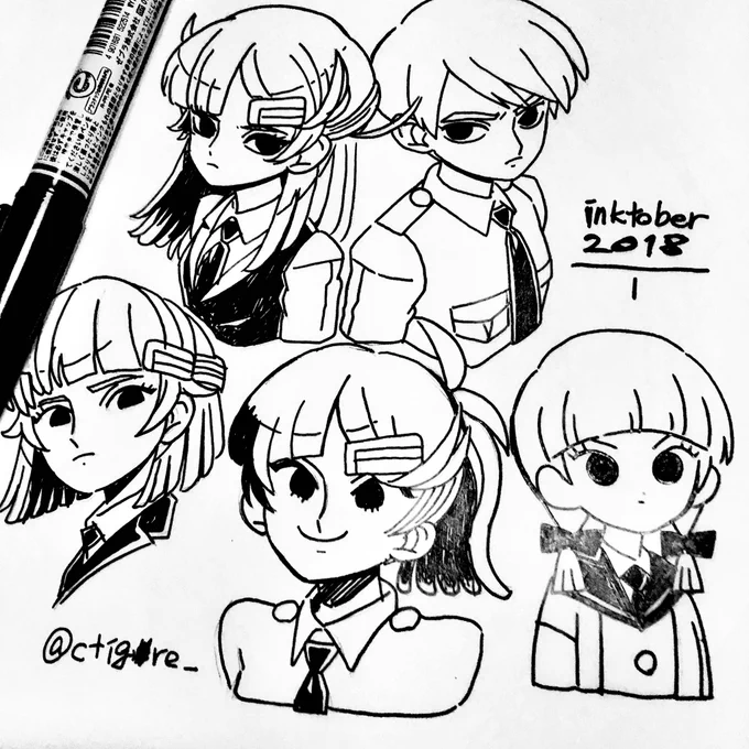 #inktober  記憶ないぶりに紙に絵書いた ムフー♡  ミスケとコチヒコ 
