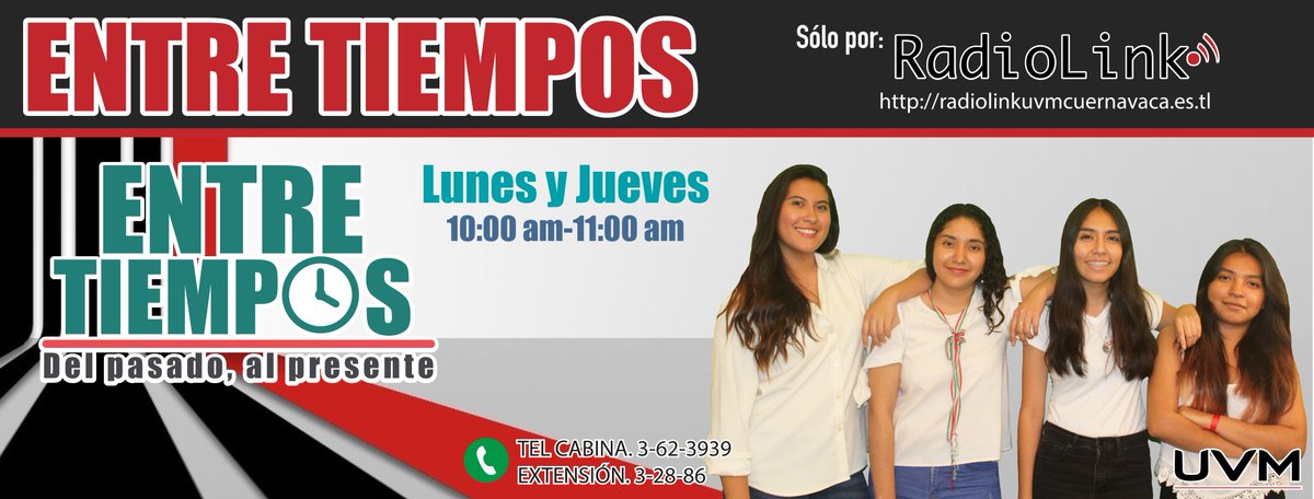 RadiolinkUVM's tweet photo. Conoce los nuevos programas de Radiolink #UVM #Cuernavaca
Lunes y Jueves de 10:00 a 11:00 am.
a través de https://t.co/9RoZkbqP0h https://t.co/DmHnrA2HT3
