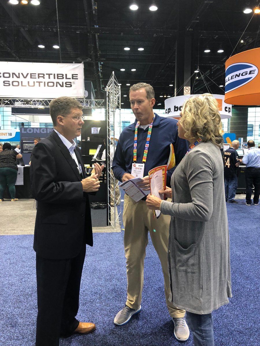 RelycoSales's tweet photo. We're having a blast @thePRINTevent! As you can see, we love connecting with people. Stop by booth #1019 &amp; chat with us about our recent expansion of our #syntheticpaper offerings! Why did we expand the #RELVAR brand? What's special about the new paper? Find out! #relyco #PRINT18 https://t.co/4CXuUI7OWB