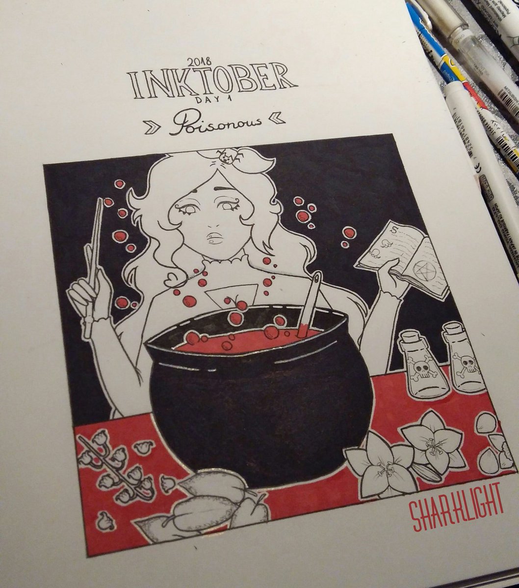 Caffeined2's tweet photo. 》INKTOBER《  Day 1 "Poisonous"

Made Lilliana cooking up a rather deadly potion 💀💕

Find "The Couch Monsters" on Tapas! 💕

#Inktober #inktober2018 #day1 #The_Couch_Monsters #TCM #FlowerMafia #Lillianathewitch #witch #art #traditionalart #tapas #originalart #originalcomic https://t.co/XTEzMcFaSn