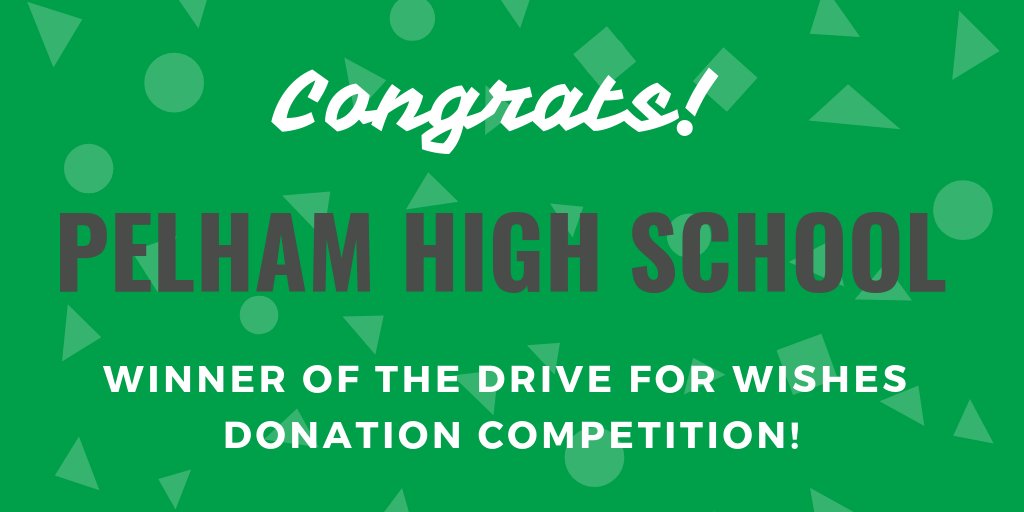 PelhamSchools's tweet photo. We just received word from America's Thrift Stores that Pelham High School won the #DriveForWishes Competition! With the help of our students, staff, parents, and community we collected nearly 3000 lbs of donations benefitting @MakeAWishAL! Thanks to everyone who participated! https://t.co/1C8po26077