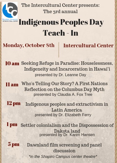 BrandeisICC's tweet photo. #IndigenousPeoplesDay is coming Up!! Join us and, our amazing guest speakers, on Monday, October 8th! https://t.co/hCAy2XEE5u