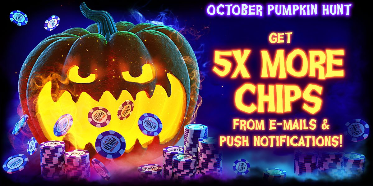 WSOP_Game's tweet photo. 🍁OCTOBER PUMPKIN HUNT🍁
We're upping special push notification and E-mail chip gifts! If you see a pumpkin on a push notification or e-mail that gift is worth 5X THE USUAL AMOUNT! 

Play WSOP ➡
https://t.co/exZSR4YBoX 

Special #ChipGift ➡
https://t.co/zj4DHdh4Il https://t.co/Rrg0NNsiHA