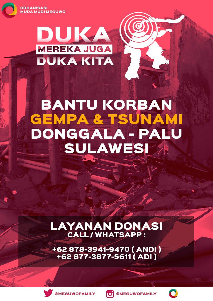 MeguwoFamily's tweet photo. Donasi kalian sangat berarti untuk sodara sodara kita yang terkena musibah di sulteng.
#PrayForPalu #PrayForDonggala https://t.co/NfnJEKb7PG