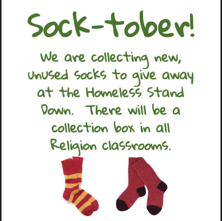 ECCampusMin's tweet photo. Happy Sock-tober!! Bring in new, unused socks during the next two weeks to help support the Lorain County Homeless Stand Down! Warm socks are an incredible need. Help us help others! #ECserves https://t.co/2Ls9D86Zv9