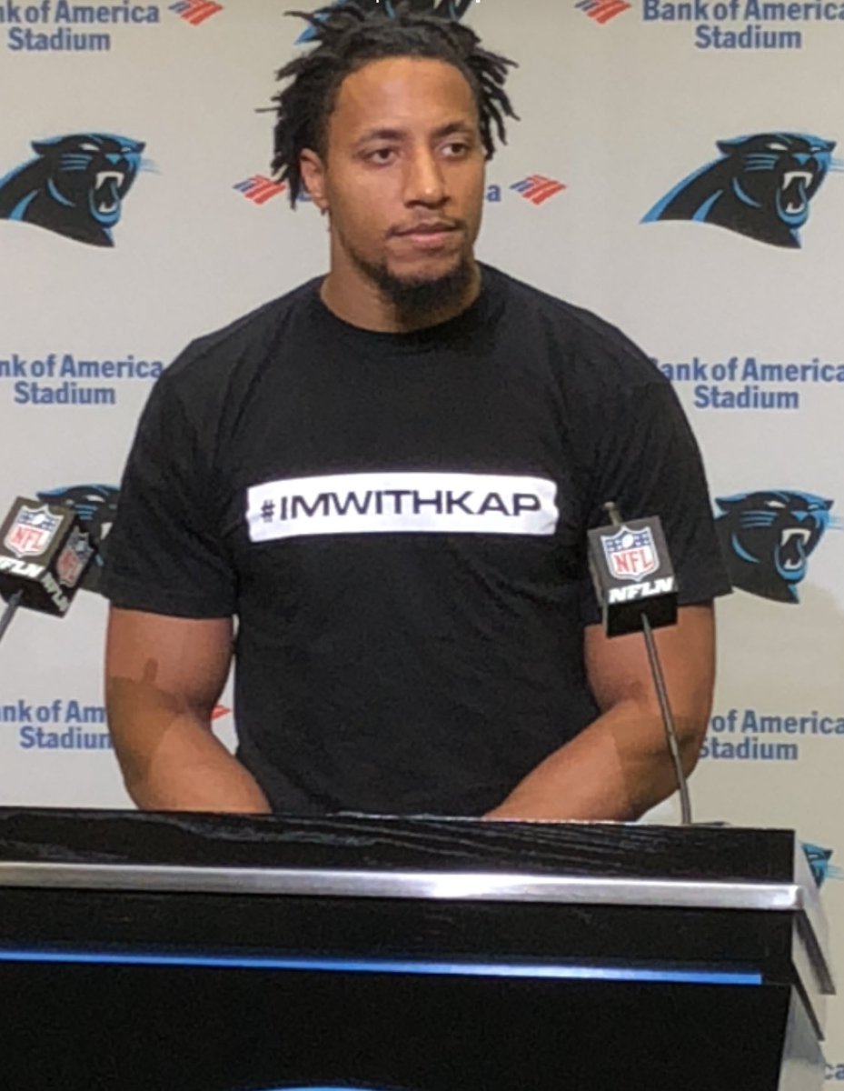 WillKunkelV's tweet photo. Eric Reid wearing a #IMWITHKAP T-shirt today. #Keeppounding https://t.co/RaTfC61G41
