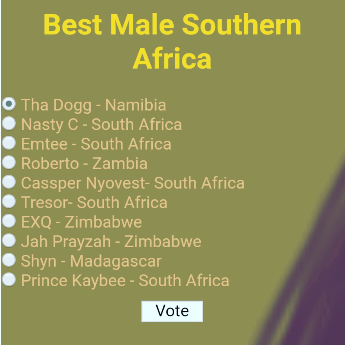 KINGTEEDEE3545's tweet photo. Namibia 🇳🇦 Let's keep voting for BEST MALE SOUTHERN AFRICA & BEST RAP ACT. You can vote as much as you can. Closing date is 5 October so lets do it for Namibia, here is the voting link https://t.co/9gv7WTTs2W
#afrimma18 https://t.co/QrQkZ148B2
