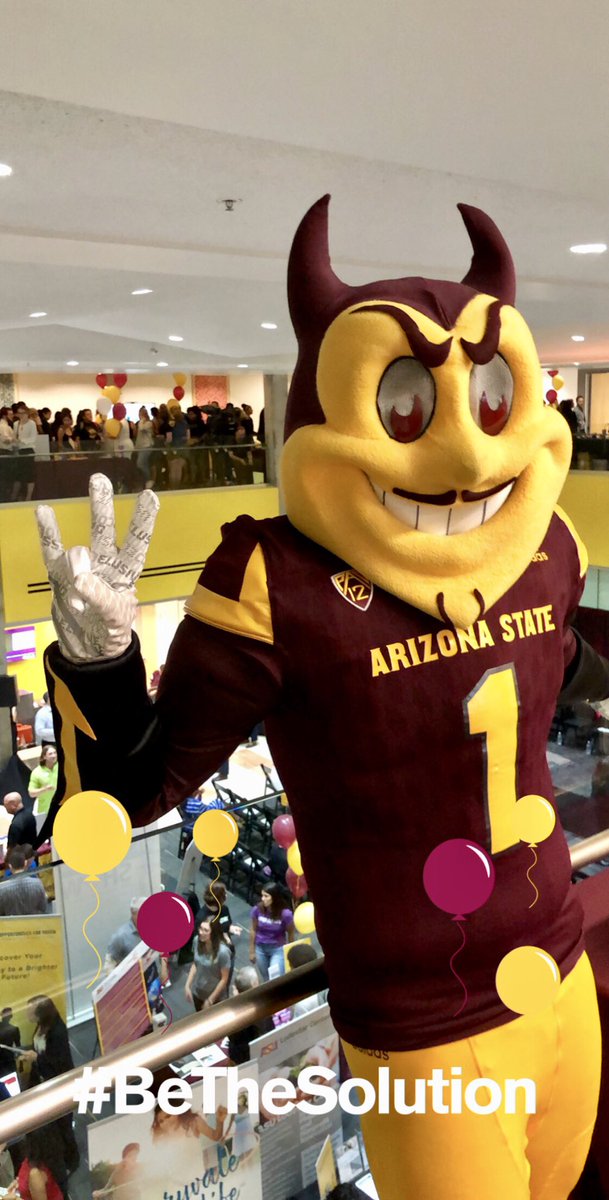 ASUPubAffairs's tweet photo. Sparky wants YOU to use our @Snap filter and #BeTheSolution at the @asupublicsvc #ASUSolutionsFest! Big reveal is less than 30 minutes away. https://t.co/09OPmgb8wm