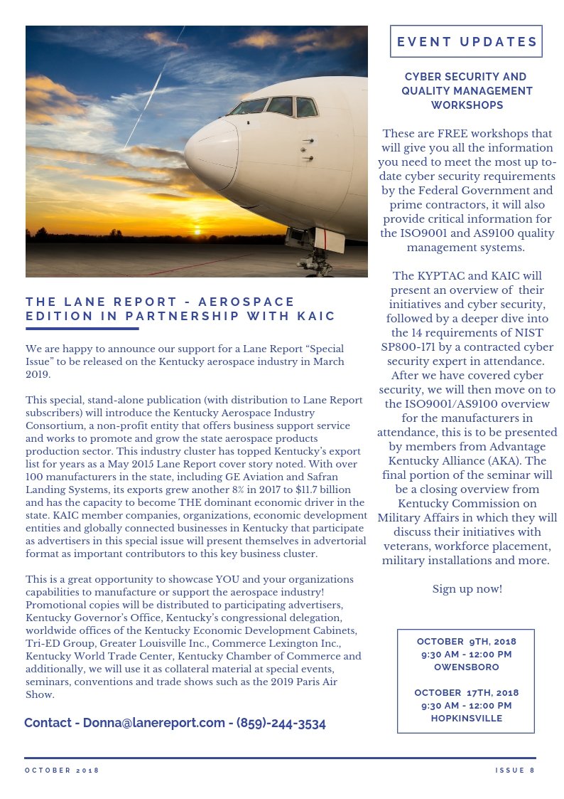 kyaerospace's tweet photo. Check out our latest October newsletter!

To utilize the full extent of each month's newsletter contact us to be put on our mailing list and receive it on the 1st of every month. 

#Kentucky #Aerospace #Defense https://t.co/CD6hOLZHGh