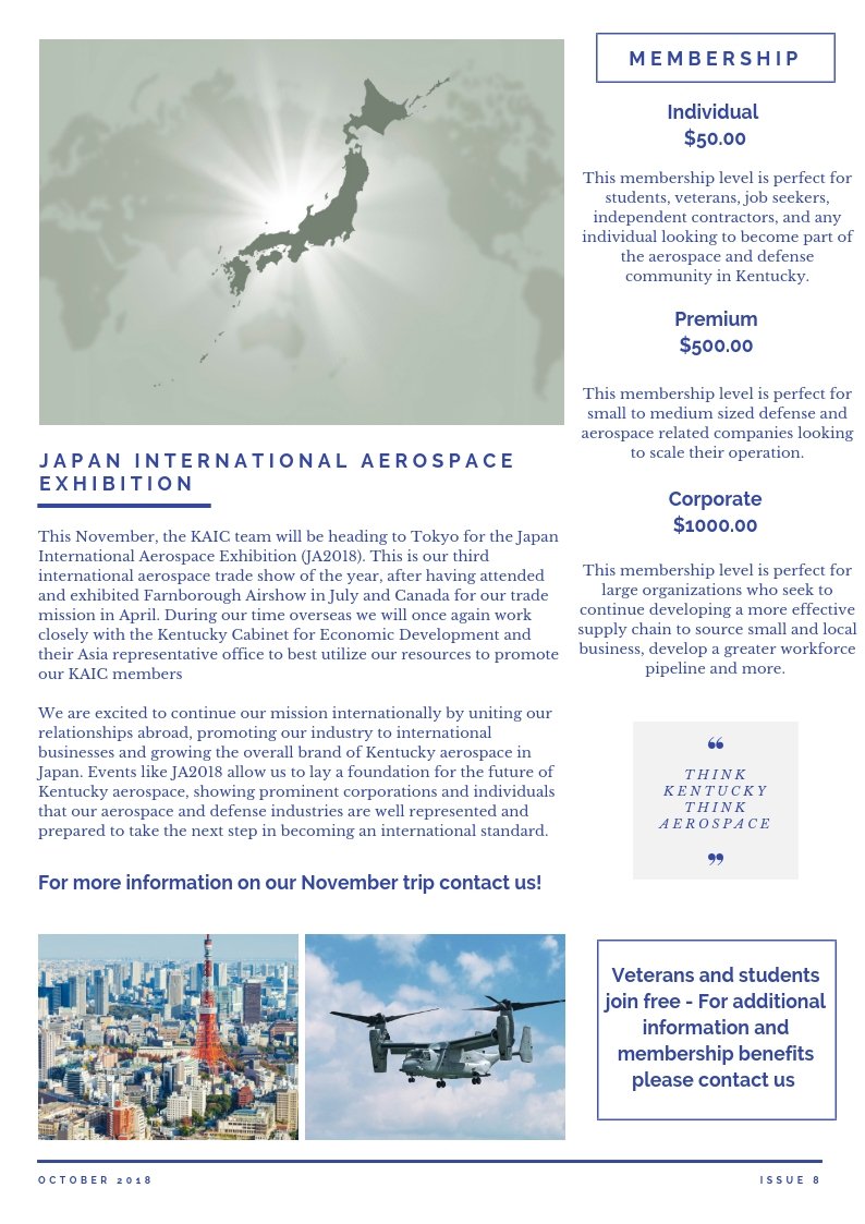 kyaerospace's tweet photo. Check out our latest October newsletter!

To utilize the full extent of each month's newsletter contact us to be put on our mailing list and receive it on the 1st of every month. 

#Kentucky #Aerospace #Defense https://t.co/CD6hOLZHGh