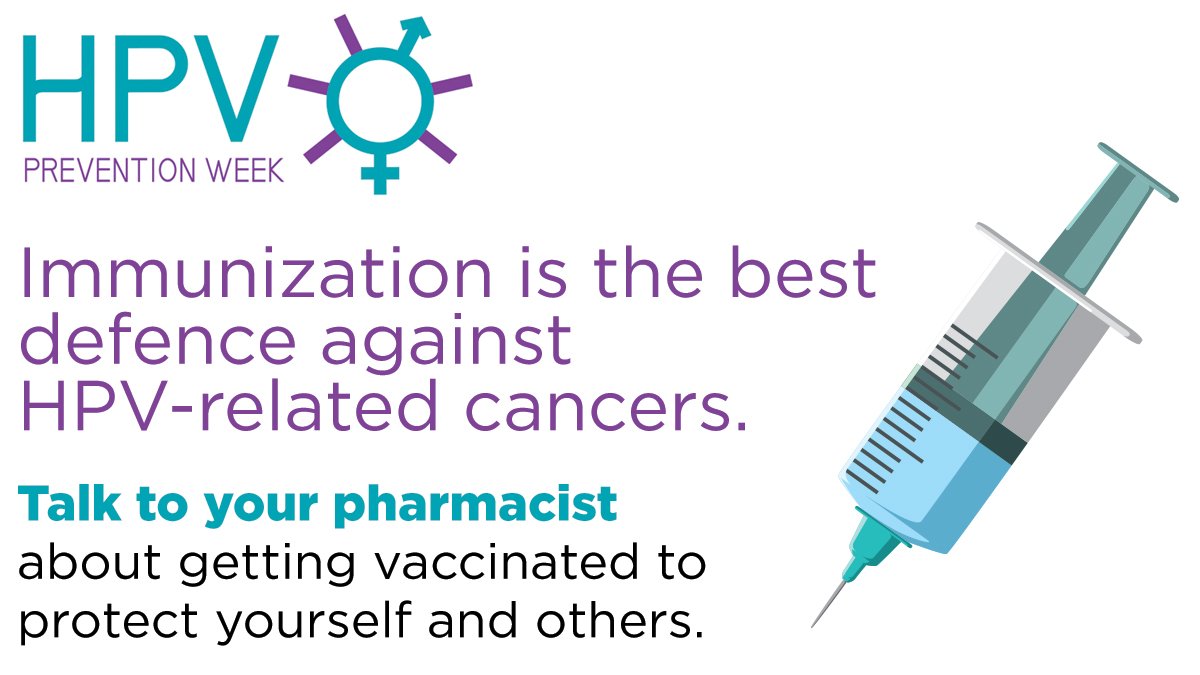 OntPharmacists's tweet photo. Did you know that about 75% of unvaccinated sexually active Canadians will have at least one HPV infection in their lifetime? Ask your #pharmacist about getting vaccinated to protect yourself and others. #CANADAvsHPV #HPVPW2018 https://t.co/XHrZibZc4n