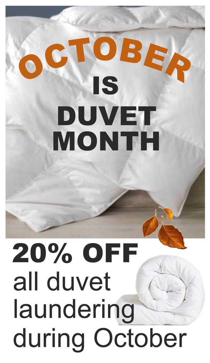 Autumn is here! 🍂                               Time to put the Summer Duvets away and get the Winter ones out!

We have 20% off all Duvet and Pillow cleaning services during October

#dartmouth #devon #laundry #duvet #autumn #october