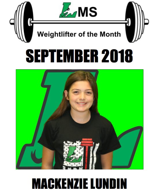 mrdahlscience's tweet photo. The September Weight Lifter of the Month is Mackenzie Lundin! @litchstrength @LMS0465 @lmsactivities @Litchfield465 #golitch https://t.co/O8Yt4KjSeG