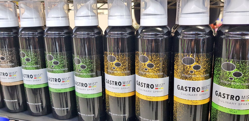 RestaurantShow's tweet photo. Gastro mist by @icltd is a naturally coloured, flavoured oil with intense flavours. Micro atomised to produce a mist to spray to decorate plates. Prepared to be wowed on stand tomorrow US60 at #TRS2018 https://t.co/67d4GyCAkn
