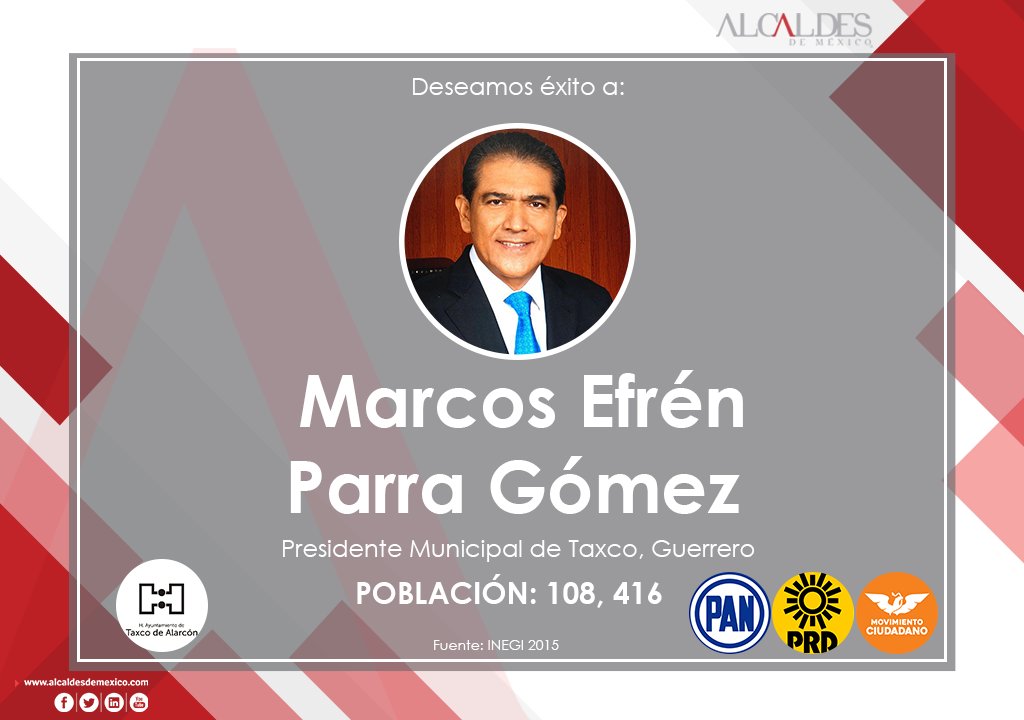 Deseamos éxito a <a href="/marcoseparra/">Marcos Parra</a> , en el inicio de su gestión al frente del municipio de #TaxcoDeAlarcon, le deseamos un camino próspero para el progreso y beneficio de los habitantes #Guerrero #Enhorabuena