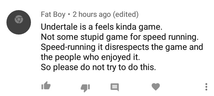 TGH_sr's tweet photo. For whatever one of my old of my old Undertale speedrun vids has been gaining a lot of attention lately...and has gotten quite a lot of comments like this lol https://t.co/TMoDGTbR7S
