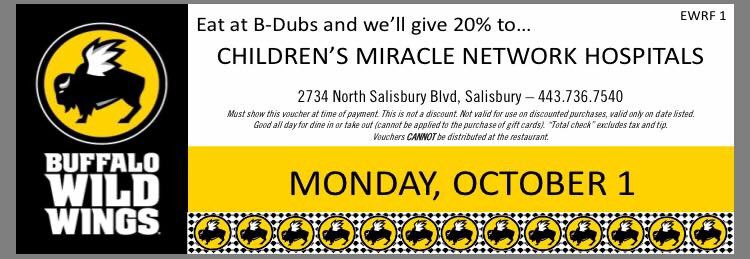 Come out to BWW today and all the proceeds go to Children’s Miracle Network Hospitals!! We can’t wait to see you there!!🤤