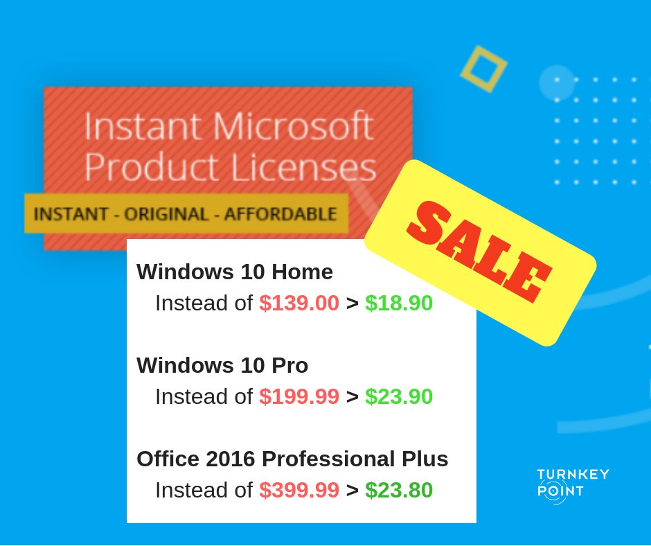 turnkeypoint's tweet photo. With an average 70% discount, #Turnkey_Point is the best offer you will find online.
Get your #Windows_10_Home here:
https://t.co/JtZeJLCGoJ
Get your #Windows_10_Pro here:
https://t.co/SN2gY6ImEg
Get your #Office_2016 Professional Plus here:
https://t.co/UctolPzAFR https://t.co/7kUBd4jhY7
