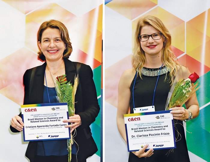 cenmag's tweet photo. Congrats to Clarissa Piccinin Frizzo, Cristiane Aparecida Furtado Canto and Susana Inés Córdoba de Torresi for being recognized with the inaugural C&amp;EN/CAS Awards for Brazil Women in Chemistry &amp; Related Sciences! https://t.co/fkpZM5cUkJ #WomeninSTEM https://t.co/pDeNxSjgWe