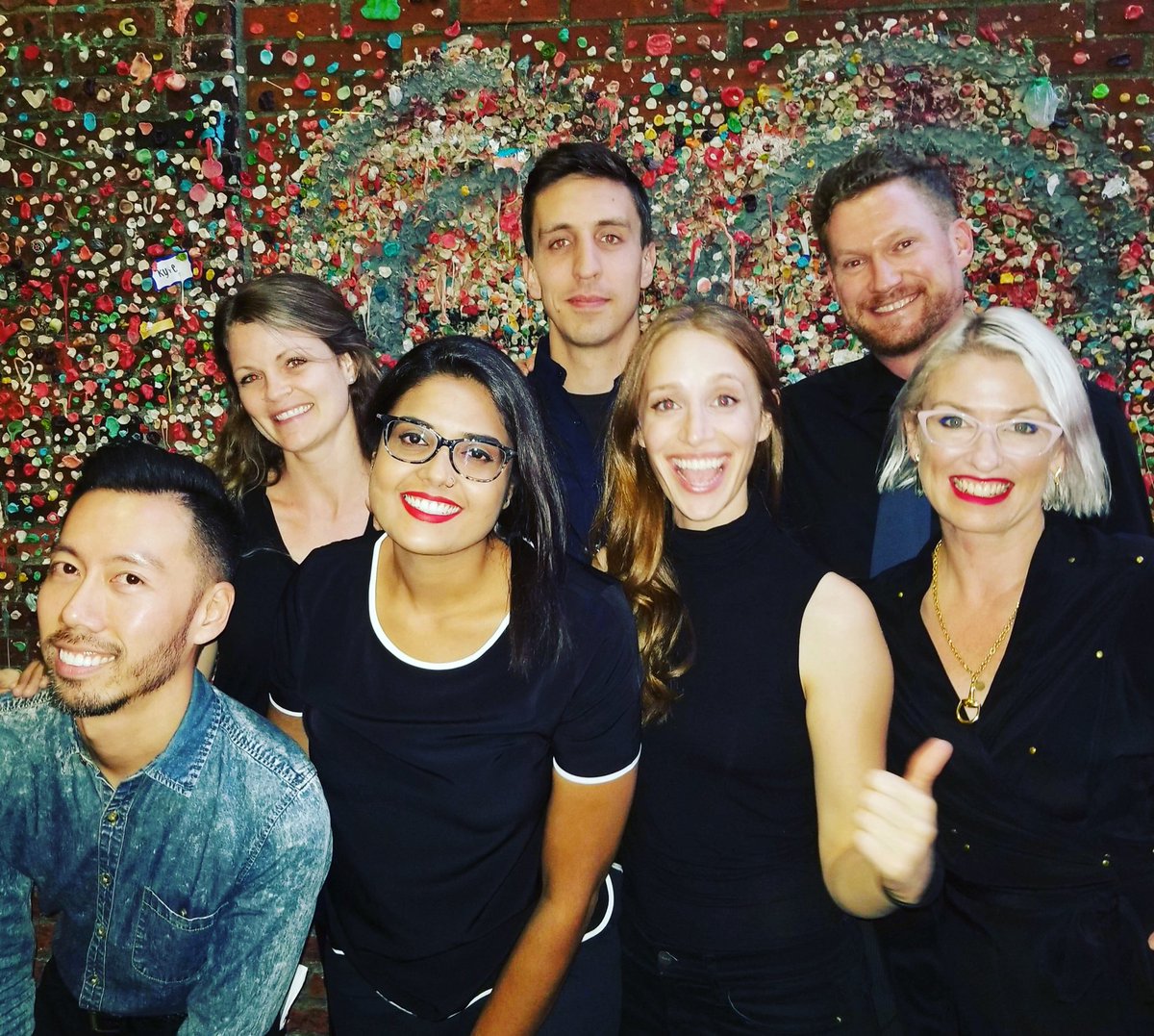 not_oasis's tweet photo. Thank you Seattle! We loved you. Thanks for the Festival “MVP” and the flying fish. That gum wall though 😵#sketchfestseattle #fullhouses #happyhearts #gumwall https://t.co/EWkG2iwfKV