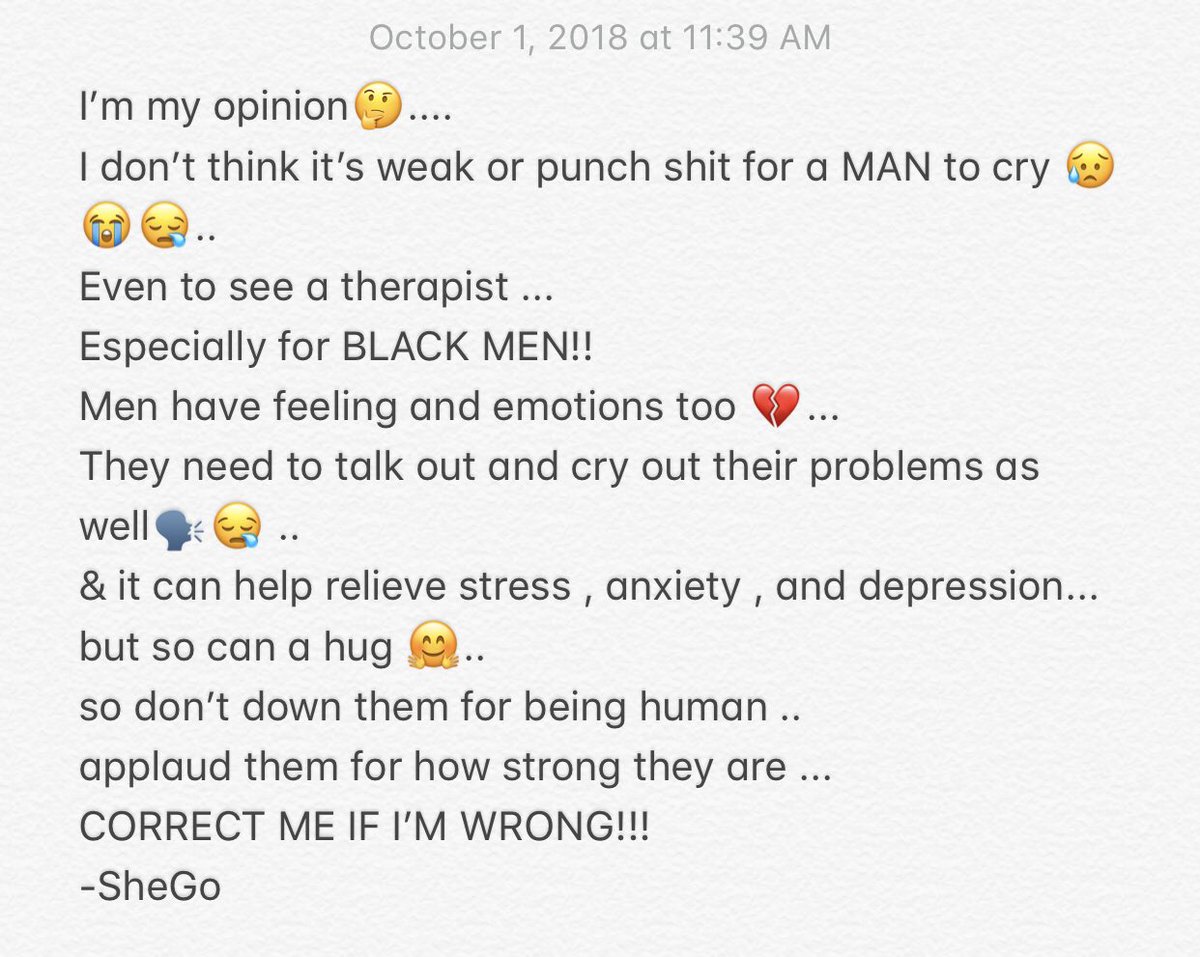 SheGoGramm's tweet photo. #correctmeifimwrong #shego #thoughts #menhavefeelingstoo #metoo #emotions #men #mentalhealth #blackmen #mendontcry #trending #explorepage #viral #beyonce #dreamdoll #dreads #selflove #kodakblack #cardib #BardiGang #lhhh #ayto #mtv #shaderoom #NickiMinaj #breakfastclub https://t.co/HYmJJEX54M