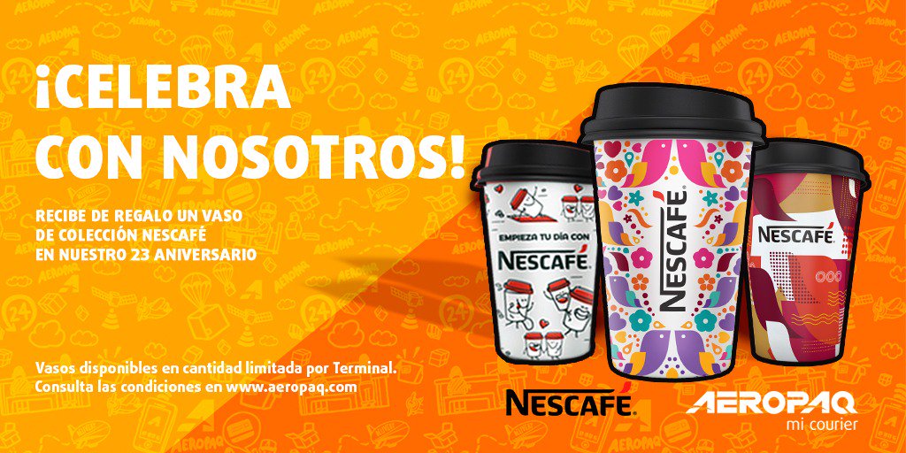 aeropaq's tweet photo. Y en nuestra celebración del día de hoy, al retirar tus paquetes en el día de hoy recibes de regalo un vaso Nescafé. 

Ciertas condiciones aplican. Visita nuestro blog --> https://t.co/qrMOcH6wTX https://t.co/4PwX0cuUaS