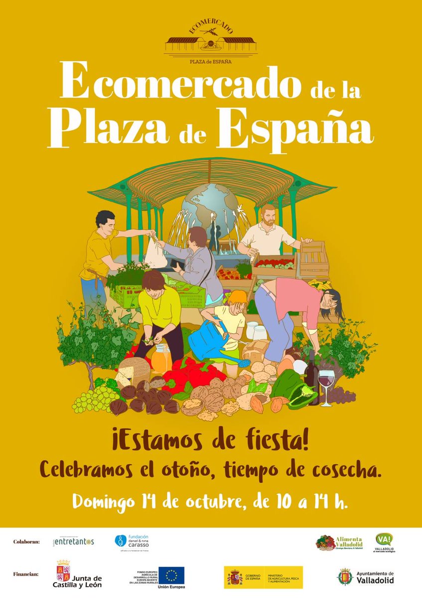 🗓Este domingo… ¡no queda nada!
📌#Ecomercado en #Valladolid 
🍐 Plaza España
🌶 Colaboran: <a href="/entre_tantos/">Fundación Entretantos</a> &amp; <a href="/fdnc_es/">Fundación Daniel y Nina Carasso</a> 
+info: alimentavalladolid.info
cc <a href="/AyuntamientoVLL/">Ayto. de Valladolid</a> <a href="/mariatuitea/">María Sánchez</a> <a href="/jcyl/">Junta de Castilla y León</a> <a href="/culturacyl/">Cultura Castilla y León</a> <a href="/Mariarondillera/">Oliva Cachafeiro</a> <a href="/teresa_antoraz/">Teresa Antoraz</a> <a href="/chucho_nie/">Chucho Nieto</a>