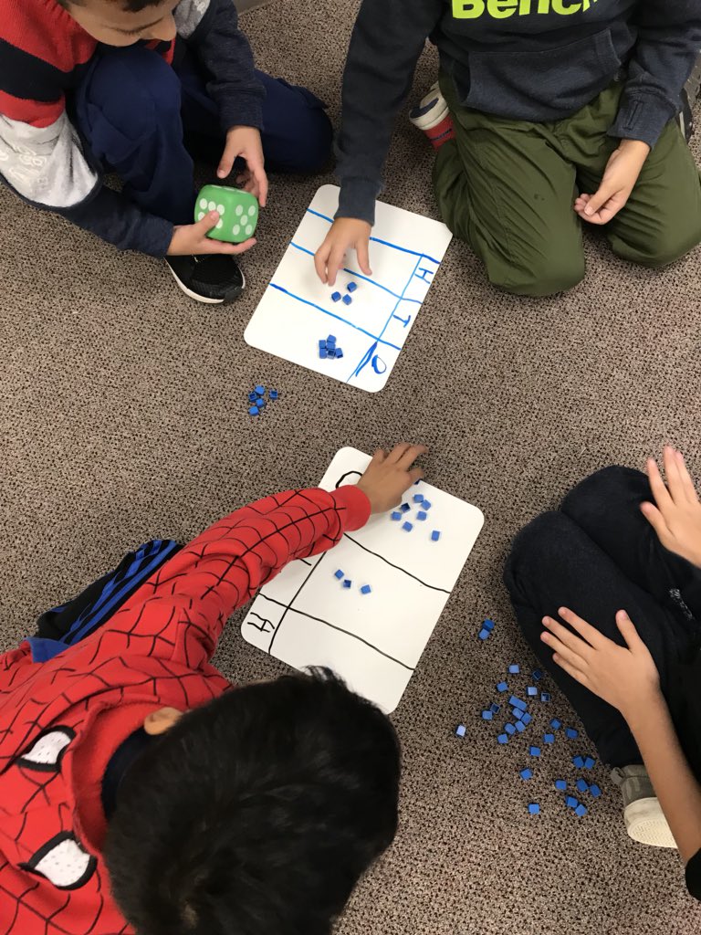 tzakas3's tweet photo. Today we placed “Trading Base Ten Blocks”....students rolled the die and added base tens on their board. As their numbers went up they traded ones for tens and then tens for hundreds. Their goal was to reach 100!!! #mathgames #basetenblocks #jlpsyrdsb #grades2/3 #room219 https://t.co/gWsJXYSu6C