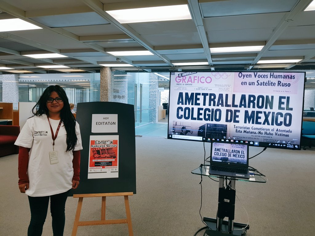 BiblioColmex's tweet photo. Nuestra primer wikipedista con la playera oficial patrocinada por @USB_REBIUdeG #WikiDBCV #M68 #WikiM68 ... ¡participa y ven por la tuya! https://t.co/TJ6RKlVOxw