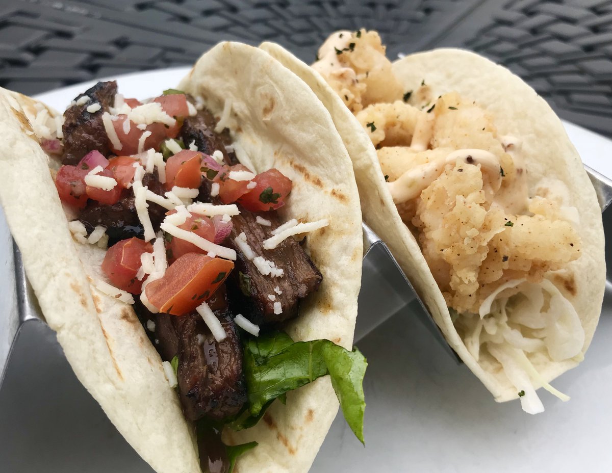 TheRedDrum's tweet photo. Monday Funday? YES! It's TACO MONDAY. Get 2 tacos + a cold beer for $10. Flavors change weekly - but they all are delicious! #baronly #chseats #chsdrinks https://t.co/q5Boe1qzGG