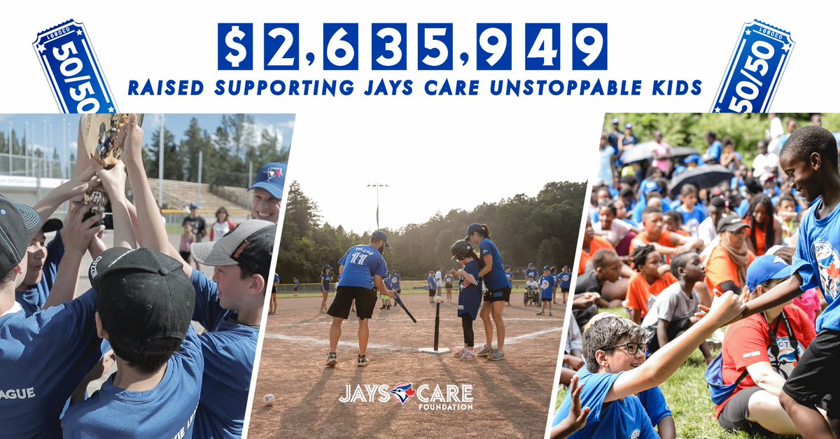 JaysCare's tweet photo. In 2018, we were once again blown away by the support of the most philanthropic fans in baseball!
Thank you, @BlueJays fans for raising over $2.6 million supporting #UnstoppableKids through 50/50 draws at Rogers Centre! https://t.co/g5dlHps7yo