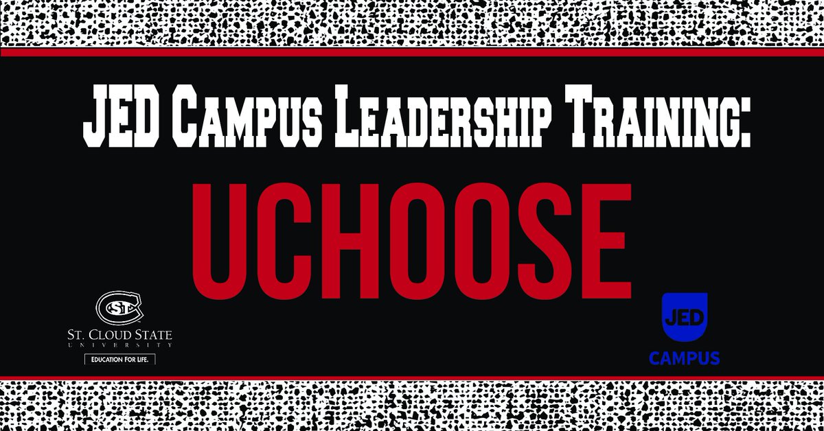 SCSUChoose's tweet photo. The JED Campus Leadership Training is an effort at SCSU to provide vital information to student leaders on how to best address issues of concern on campus. Join us for a UChoose Presentation at 5pm in AMC Maple Conference room! #SCSUChoose #UrLimits #UrOutcomes #UrExperiences https://t.co/c6CihuNtop