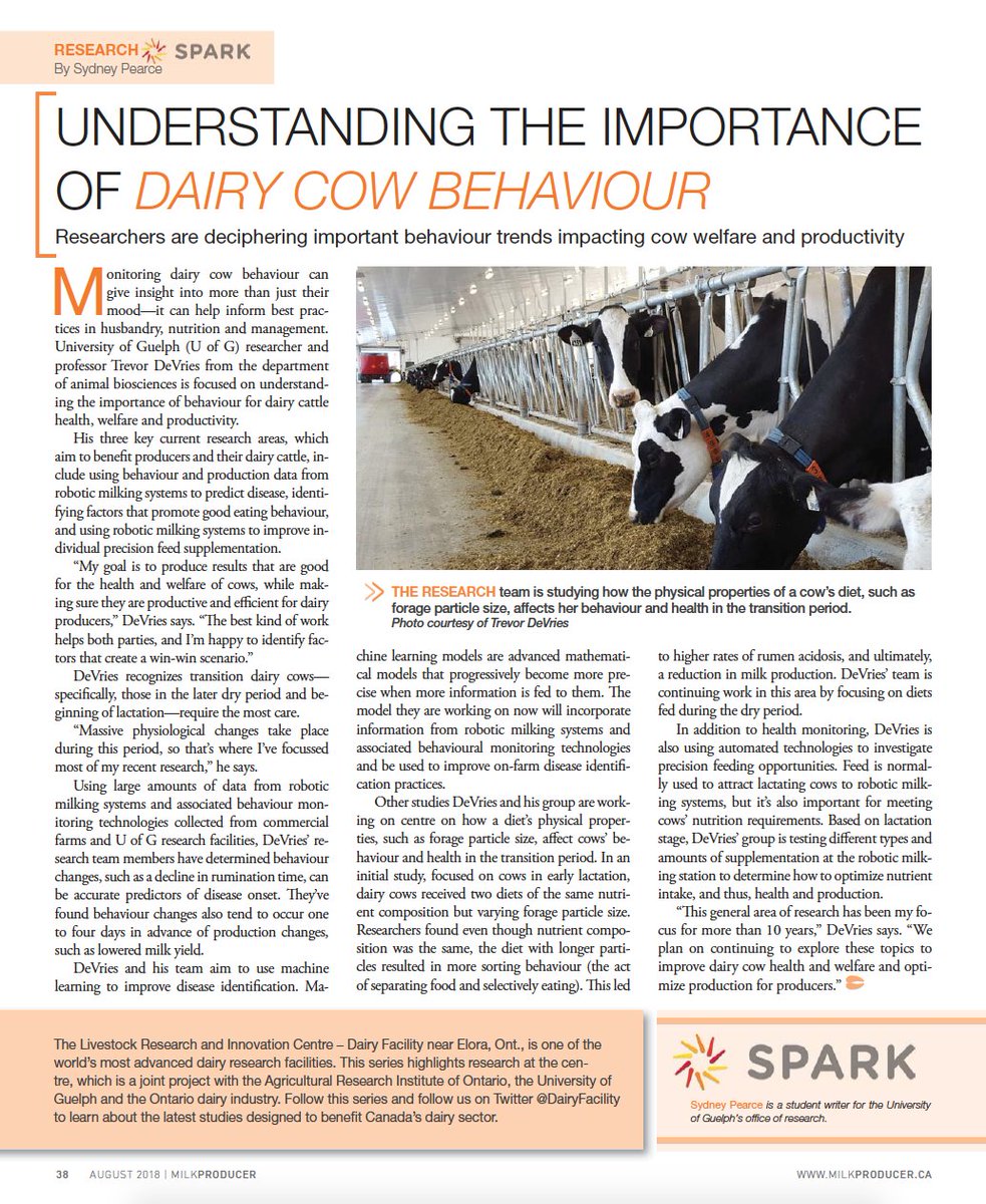 Interesting research article by Sydney Pearce from <a href="/UofGResearch/">UofGResearch</a> &amp; <a href="/DairyFacility/">Ontario Dairy Research Centre</a> on Understanding The Importance of Dairy Cow Behaviour. Article published in @DairyOntario's Milk Producer Magazine.
