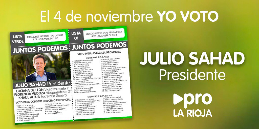 carolinamoreta's tweet photo. El 4 de noviembre Yo VoTo @SahadJulio Presidente @PROLARIOJAOK .
#CompromisoVerdadero
#JuntosPodemos 💪 https://t.co/vNNYMlSdUc